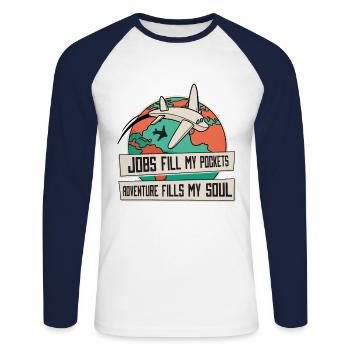 Voyage voyage voyage voyageur pays de vacances cadeau - T-shirt baseball manches longues Homme - blanc/marine - Devant - Nik (191cm)