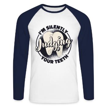 Dentiste Dentiste - T-shirt baseball manches longues Homme - blanc/marine - Devant - Nik (191cm)