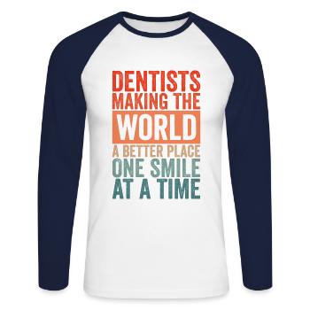 Tandarts Dental Dental Health Health Medicine - Mannen baseballshirt lange mouw - wit/navy - Voor - Nik (191cm)