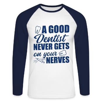 Dentiste Dentiste - T-shirt baseball manches longues Homme - blanc/marine - Devant - Nik (191cm)