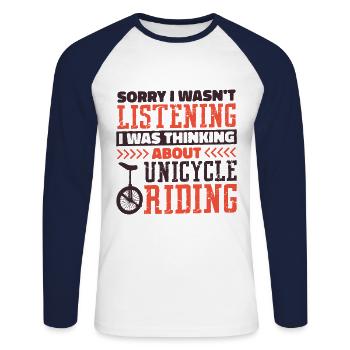 einrad unicycle unicycler eincycler cirque cadeau - T-shirt baseball manches longues Homme - blanc/marine - Devant - Nik (191cm)
