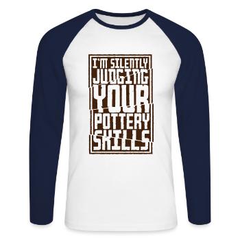 Potier Poterie Poterie Potiers Hafner potier cadeau - T-shirt baseball manches longues Homme - blanc/marine - Devant - Nik (191cm)