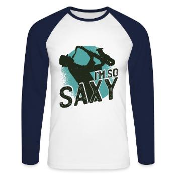 Saxophone Saxophone Musiciens - T-shirt baseball manches longues Homme - blanc/marine - Devant - Nik (191cm)