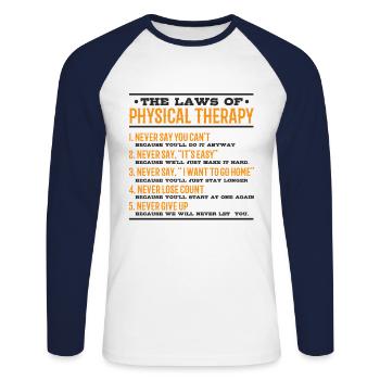 Physiothérapie Physiothérapie Profession de physiothérapeute - T-shirt baseball manches longues Homme - blanc/marine - Devant - Nik (191cm)