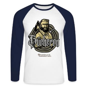 Holzfäller Design Bûcheron - Unisex Baseballshirt langarm - Weiß/Navy - Vorne - Nik (191cm)