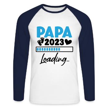 Papa 2023 Loading Annonce Grossesse Futur Papa - T-shirt baseball manches longues Homme - blanc/marine - Devant - Nik (191cm)