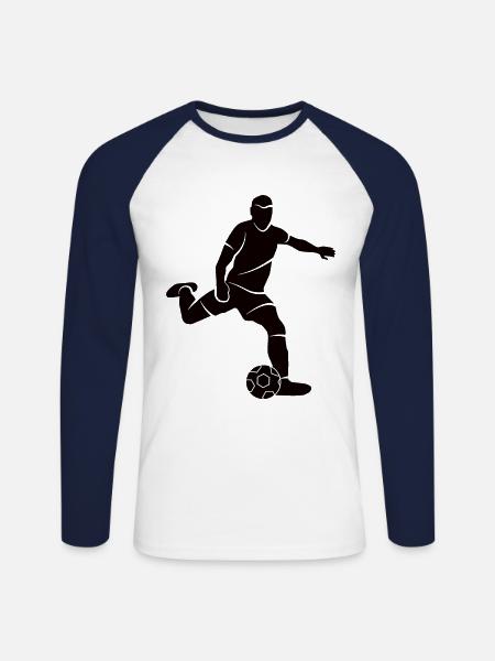 Fußball Silhouette Fußballspieler Fußballer - Unisex Baseballshirt langarm - Weiß/Navy