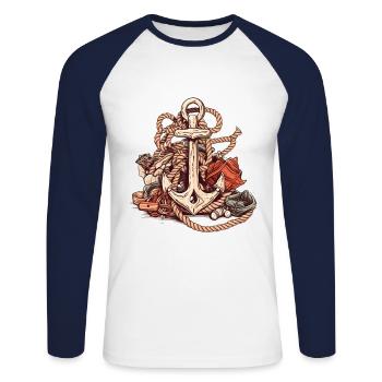 Awesome Anchor Comic Style Maritime Adventure - Unisex Long Sleeve Baseball T-Shirt - white/navy - Front - Nik (191cm)