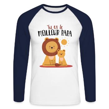 Meilleur papa fête des pères Body bébé - T-shirt baseball manches longues Homme - blanc/marine - Devant - Nik (191cm)
