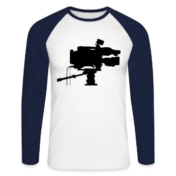 Filmkamera - Unisex Baseballshirt langarm - Weiß/Navy - Vorne - Nik (191cm)