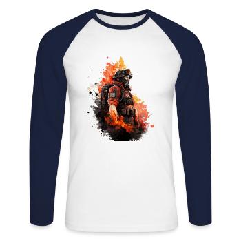 Héros en uniforme : Pompier - T-shirt baseball manches longues Homme - blanc/marine - Devant - Nik (191cm)