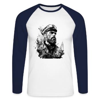 Le capitaine et son voilier, marin - T-shirt baseball manches longues Homme - blanc/marine - Devant - Nik (191cm)