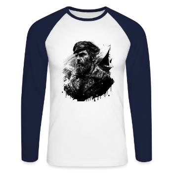 Le capitaine et son voilier, marin - T-shirt baseball manches longues Homme - blanc/marine - Devant - Nik (191cm)