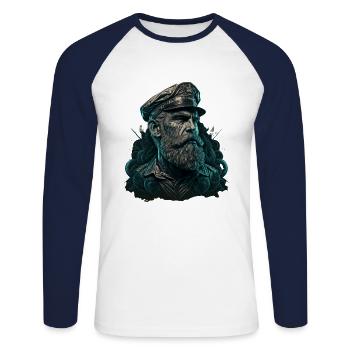 La beauté de la navigation, capitaine nautique - T-shirt baseball manches longues Homme - blanc/marine - Devant - Nik (191cm)