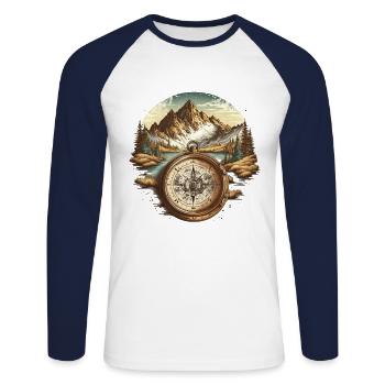 Kompass ins Abenteuer - Unisex Baseballshirt langarm - Weiß/Navy - Vorne - Nik (191cm)