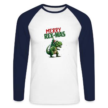 Joyeux Rex-Mas - T-shirt baseball manches longues Homme - blanc/marine - Devant - Nik (191cm)