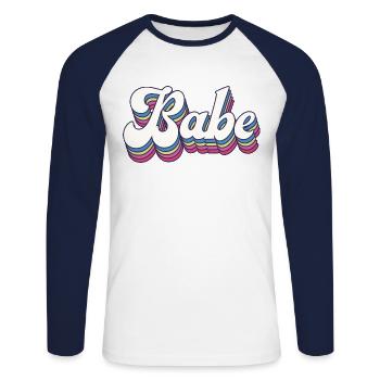 Retro Style Babe - Bachelorette Party Gift - Unisex Long Sleeve Baseball T-Shirt - white/navy - Front - Nik (191cm)