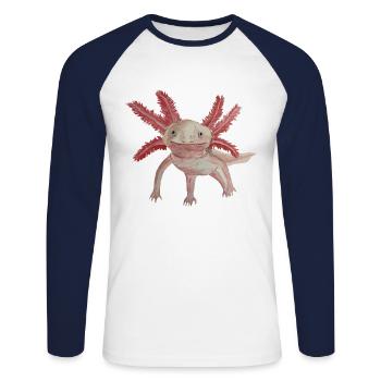 Design Axolotl Fan! L'animal parfait - T-shirt baseball manches longues Homme - blanc/marine - Devant - Nik (191cm)