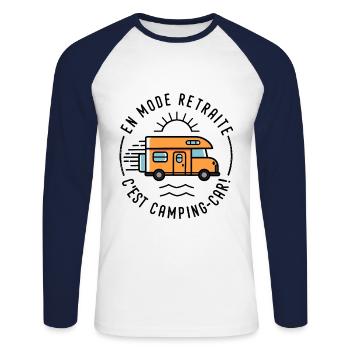 mode retraite c'est camping-car cadeau noel fête - T-shirt baseball manches longues Homme - blanc/marine - Devant - Nik (191cm)