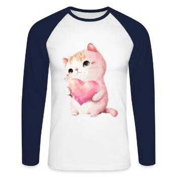 Mignon bébé chat maman enfants T-shirt - T-shirt baseball manches longues Homme - blanc/marine - Devant - Nik (191cm)