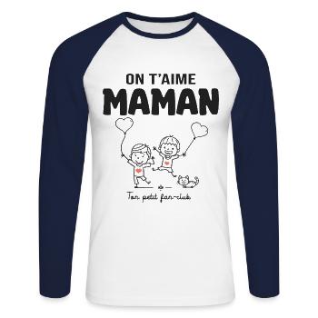 aime maman cadeau maman 2 garçons fête des mères - T-shirt baseball manches longues Homme - blanc/marine - Devant - Nik (191cm)