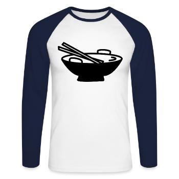 asian food - Unisex Long Sleeve Baseball T-Shirt - white/navy - Front - Nik (191cm)