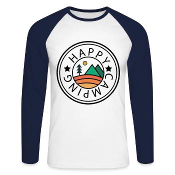camping heureux - T-shirt baseball manches longues Homme - blanc/marine - Devant - Nik (191cm)