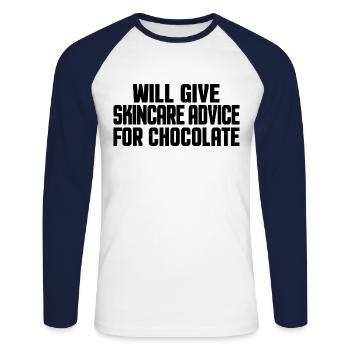 Funny Skincare Physician Derma & Chocolate Lovers - Unisex Long Sleeve Baseball T-Shirt - white/navy - Front - Nik (191cm)