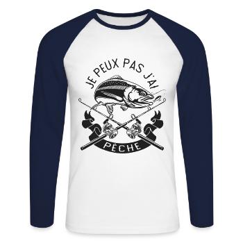pêcheur Je peux pas j ai peche humour pêcher - T-shirt baseball manches longues Homme - blanc/marine - Devant - Nik (191cm)
