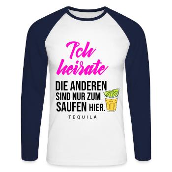 Bachelor Party - I'm Marrying the Others Drinking Tequila - Unisex Long Sleeve Baseball T-Shirt - white/navy - Front - Nik (191cm)