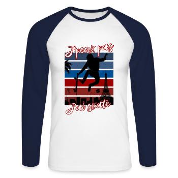J'peux pas j'ai skate - Skateboard - T-shirt baseball manches longues Homme - blanc/marine - Devant - Nik (191cm)