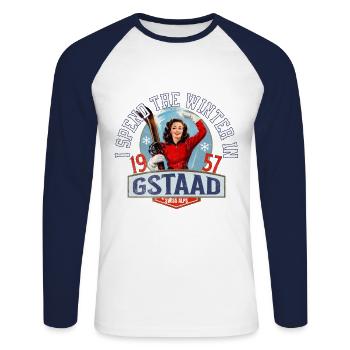 I spend the winter in Gstaad - T-shirt baseball manches longues Homme - blanc/marine - Devant - Nik (191cm)
