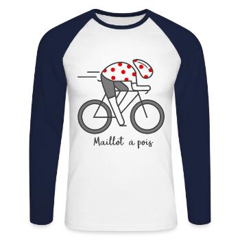 velo vélo vélos le tour cycliste maillot à pois - T-shirt baseball manches longues Homme - blanc/marine - Devant - Nik (191cm)