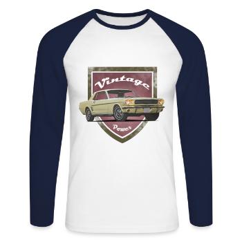 FoMu Vintage shield NoLogo 2 - Unisex Baseballshirt langarm - Weiß/Navy - Vorne - Nik (191cm)