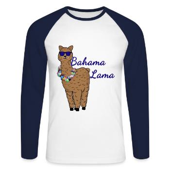 Bahama Lama | Lama Tier Design | Urlaubs Design - Unisex Baseballshirt langarm - Weiß/Navy - Vorne - Nik (191cm)