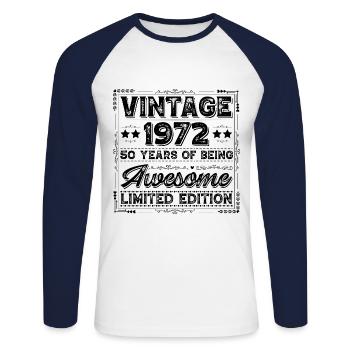 Vintage 1972 50 Years of Being Awesome, Limited - Unisex Long Sleeve Baseball T-Shirt - white/navy - Front - Nik (191cm)