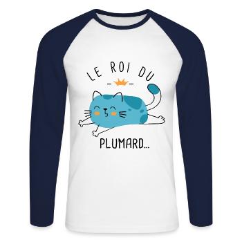 Roi du plumard humour homme - T-shirt baseball manches longues Homme - blanc/marine - Devant - Nik (191cm)