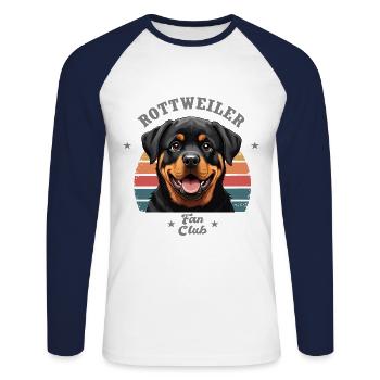 Rottweiler fan club Tshirt drôle - T-shirt baseball manches longues Homme - blanc/marine - Devant - Nik (191cm)