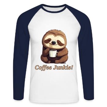 morning grouch coffee addicted sloth coffee junkie - Unisex Long Sleeve Baseball T-Shirt - white/navy - Front - Nik (191cm)