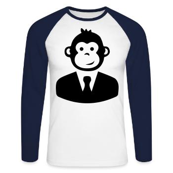 monkey affe anzug - Unisex Baseballshirt langarm - Weiß/Navy - Vorne - Nik (191cm)
