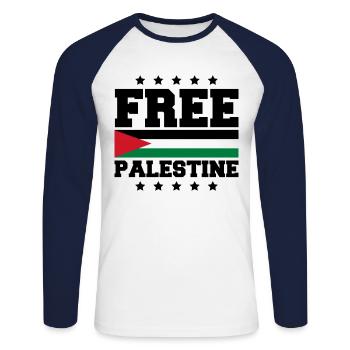 free palestine - T-shirt baseball manches longues Homme - blanc/marine - Devant - Nik (191cm)