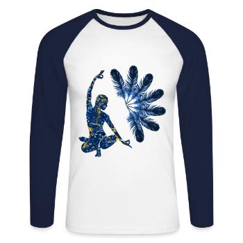 yoga 22 e 272 - Unisex Baseballshirt langarm - Weiß/Navy - Vorne - Nik (191cm)