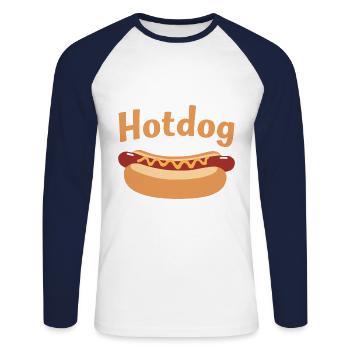 Hotdog Liebe in Schwarz-Weiß Look - Unisex Baseballshirt langarm - Weiß/Navy - Vorne - Nik (191cm)