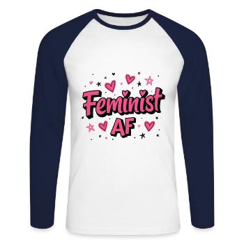 Féministe AF Déclaration Dicton - T-shirt baseball manches longues Homme - blanc/marine - Devant - Nik (191cm)