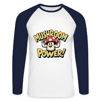 Mushroom Power Funny Strength Sports Mushroom - T-shirt baseball manches longues Homme - blanc/marine - Devant - Nik (191cm)