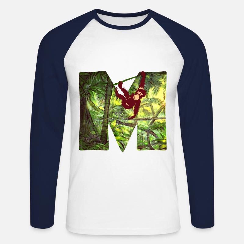 dschungel mit affe m - Unisex Baseballshirt langarm - Weiß/Navy