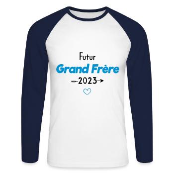 Futur grand frère 2023 - T-shirt baseball manches longues Homme - blanc/marine - Devant - Nik (191cm)