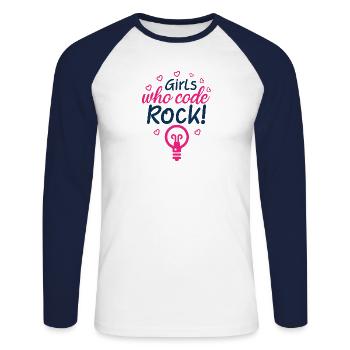 filles qui codent rock 01 - T-shirt baseball manches longues Homme - blanc/marine - Devant - Nik (191cm)