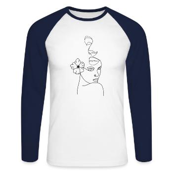 Visage line abstract - T-shirt baseball manches longues Homme - blanc/marine - Devant - Nik (191cm)