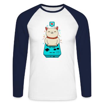 Jeu de chat - T-shirt baseball manches longues Homme - blanc/marine - Devant - Nik (191cm)